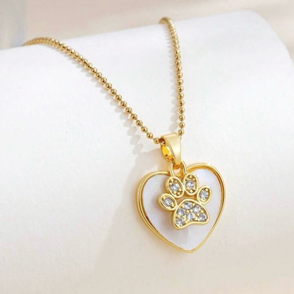 Heart and Crystal Paw Print Necklace - Picture 3 of 5